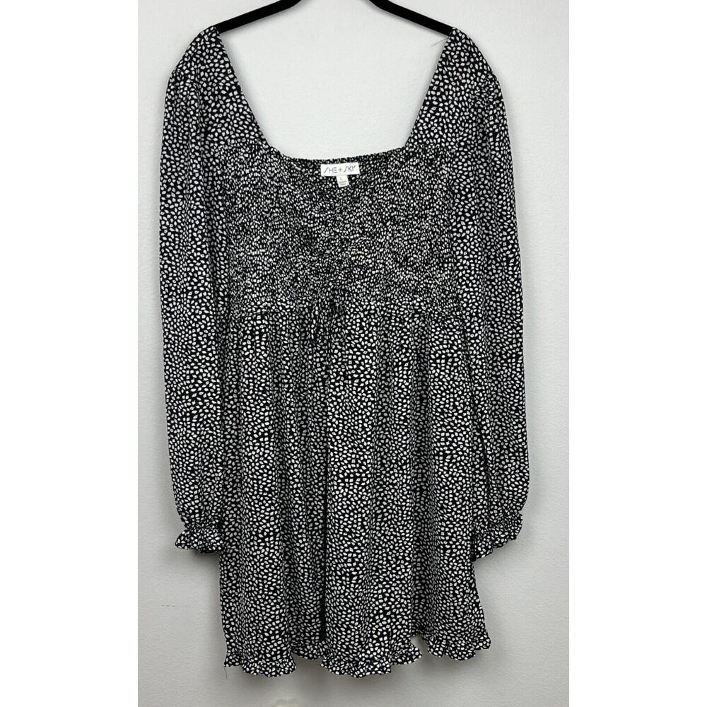 Women's She + Sky White Leaf Long Sleeve Dress Black And White Size Large